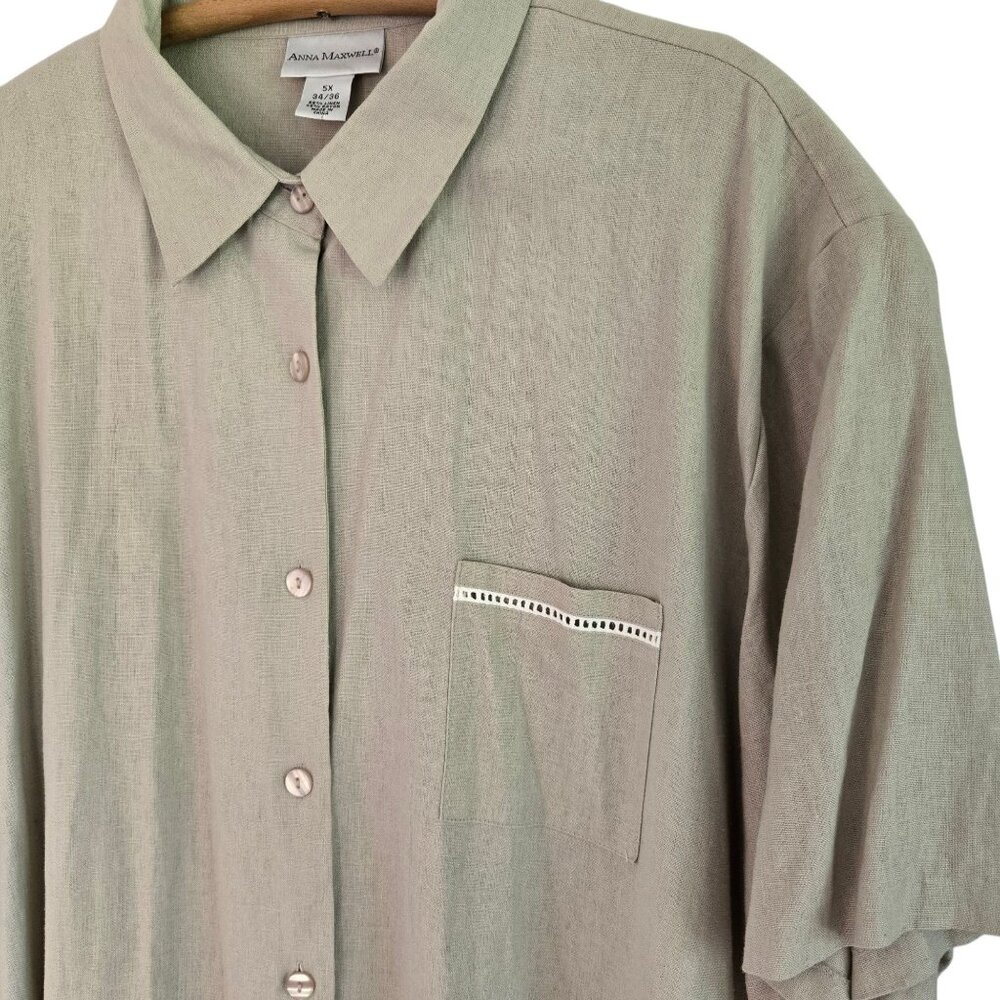 Anna Maxwell Womens Tan 2-Piece Twin Set Shirt & Tank Top Linen Blend 5X - Picture 13 of 16